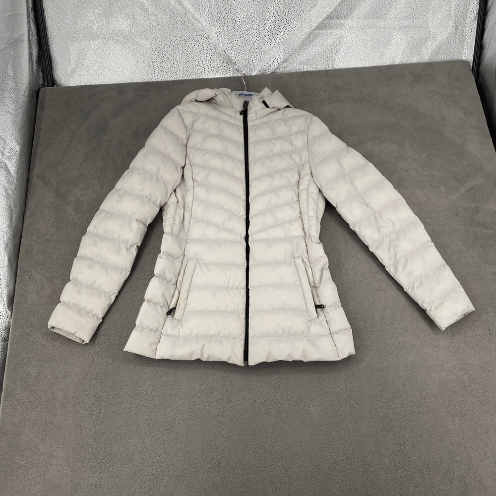 32 Degrees Heat Womens Cream Hooded Puffer Jacket Quilted Full Zip Small H184